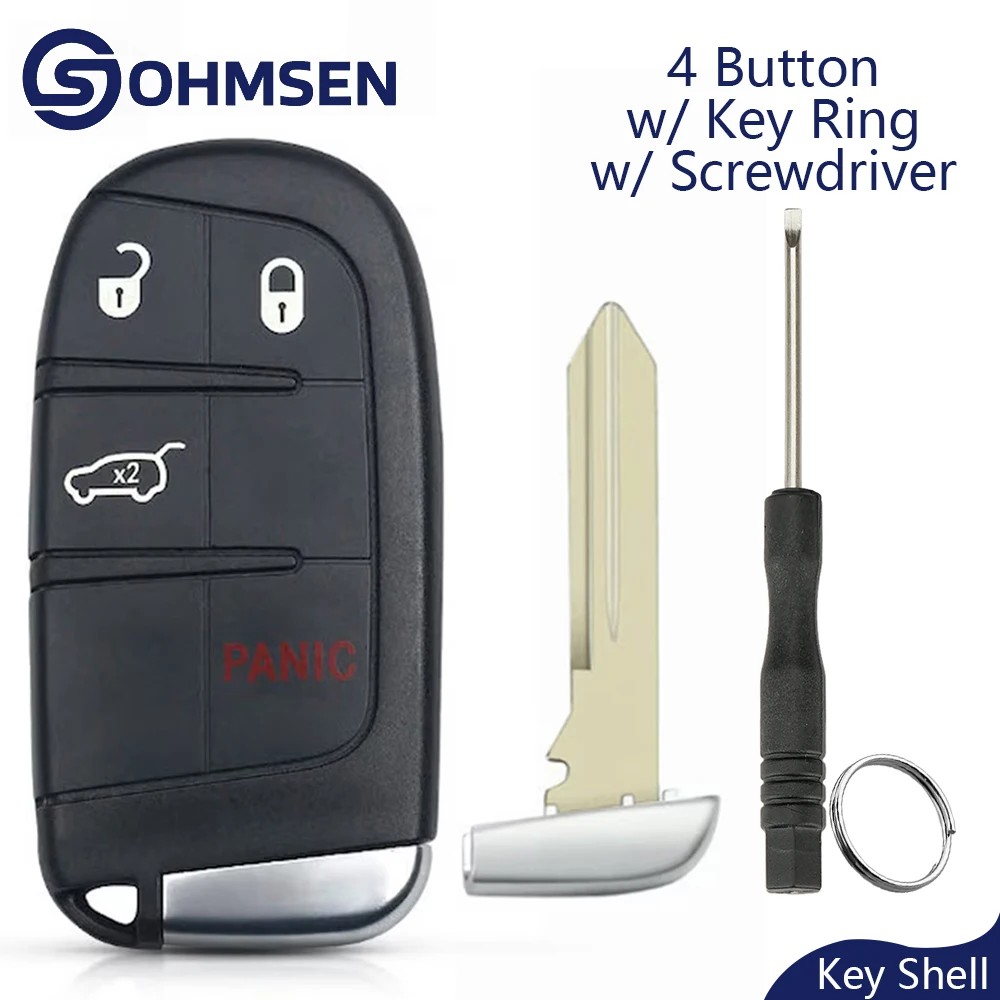 

OHMSEN Remote Key Fob Shell Case 4 Buttons For Jeep Renegade Compass Cherokee Dodge Ram 1500 2500 3500 Journey Charger Chrysler