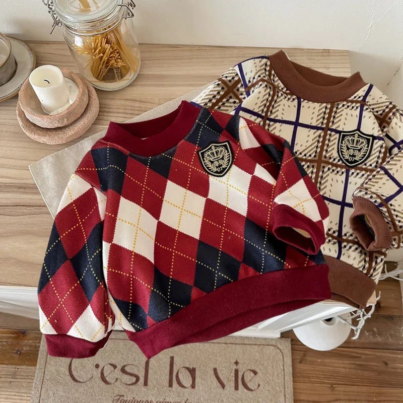 Autumn Winter Children's Fleece Knit Pullover Kids Warm Casual Sweaters Baby Boys Girls Padded Bottoming Shirt Newborn Knitwear