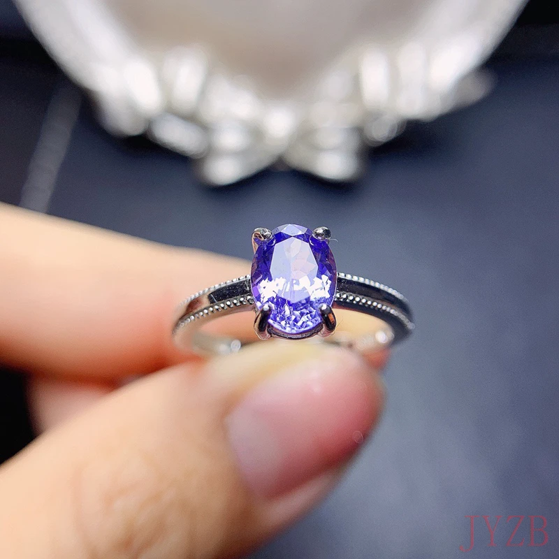 Pure natural Tanzanite ring 6*8mmVVS Grade Tanzanite ring 925 silver Tanzanite jewelry