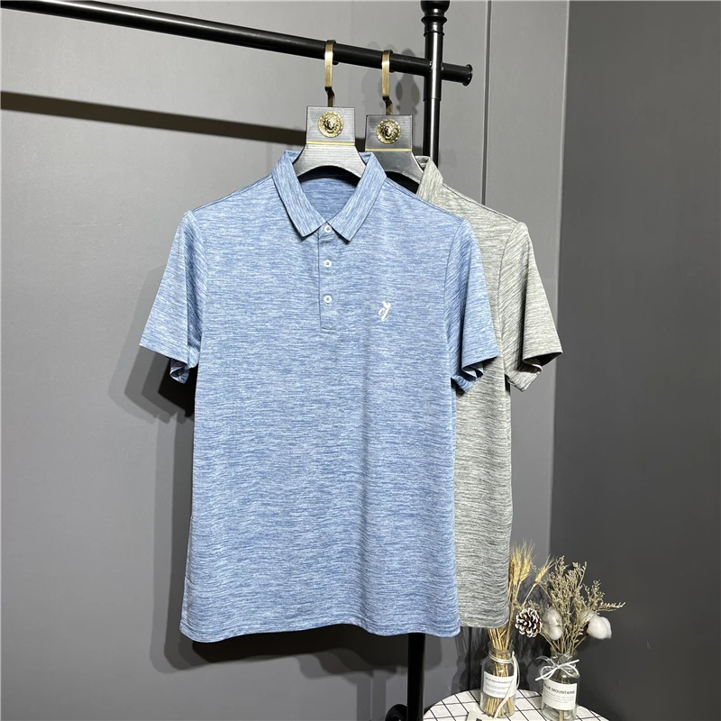 

Busin Casual ort Sve irt Мужская летняя одежда с откидным воротником и принтом-стойкой для среднего возраста Ice Oxygen Fabric