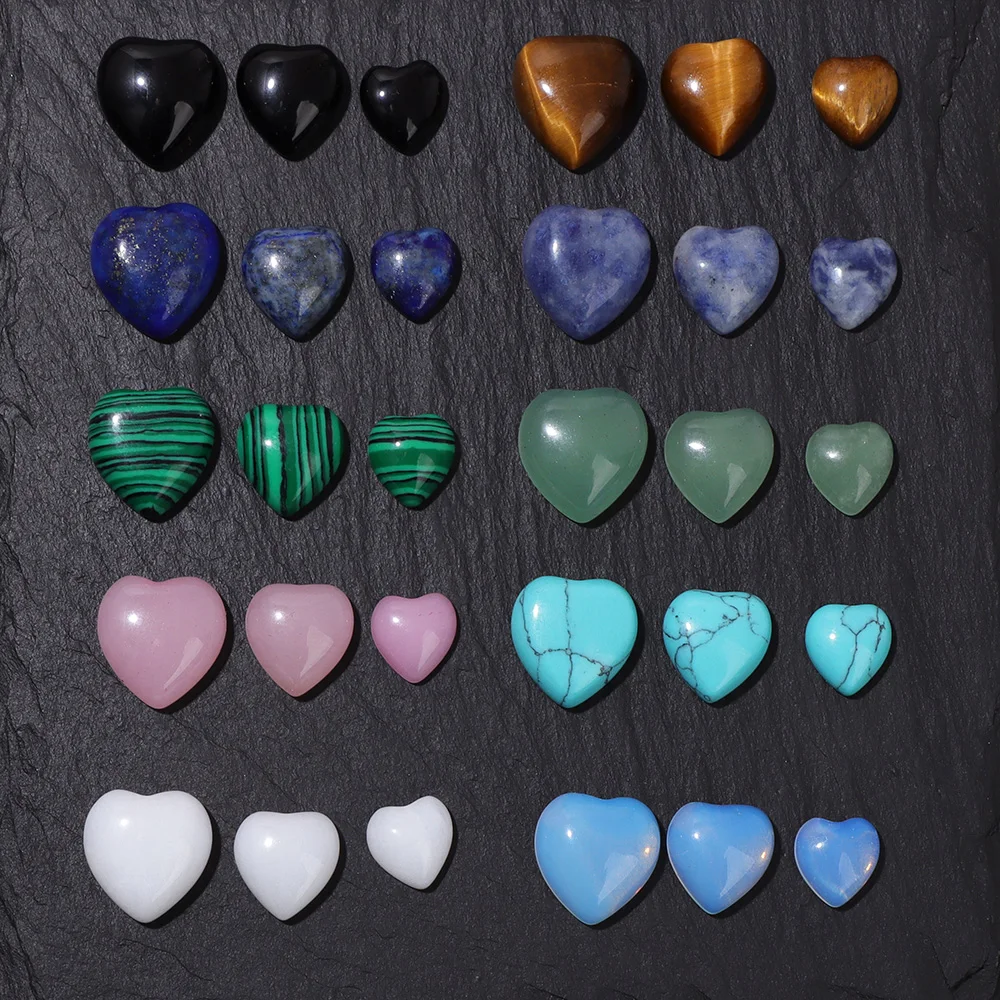 5 10pcs/lot Green Aventurine Heart Cabochon Beads Natural Stone 8 10 12mm Cabochons Fit Pendants Rings Necklaces Jewelry DIY