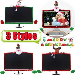 New Christmas Computer Monitor Cover Elastic Christmas Decoration Reindeer Laptop Computer Cover For Christmas Home Office Decor