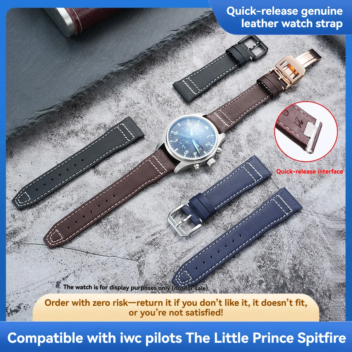 Quick release interface cowhide strap suitable for iwc IW378003 378201 Mark 20 pilot Genuine leather strap accessories 20/21mm