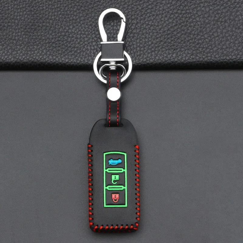 Luminous Leather Key Holder Cover Case Keychain Skin for Mitsubishi Pajero IV Lancer Outlander 2 Button Car Key Case Shell Bag