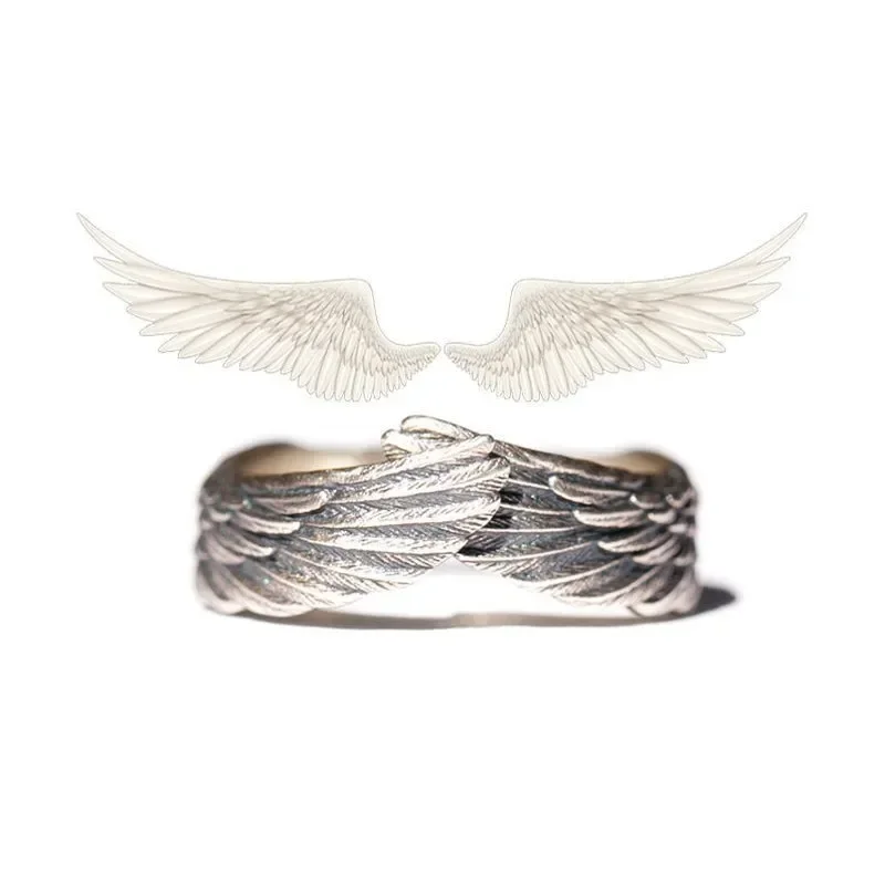 Retro Angel's Wings Opening Rings for Women Men Vintage Punk Silver Color Rings Creative Couple Ring Jewelry Кольцо С Эмалью