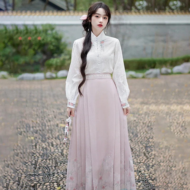 Horse Face Skirt Modern Hanfu Women's Mamianqun Chinese Traditional Ming Dynasty National Style White Purple Set Daily Wear