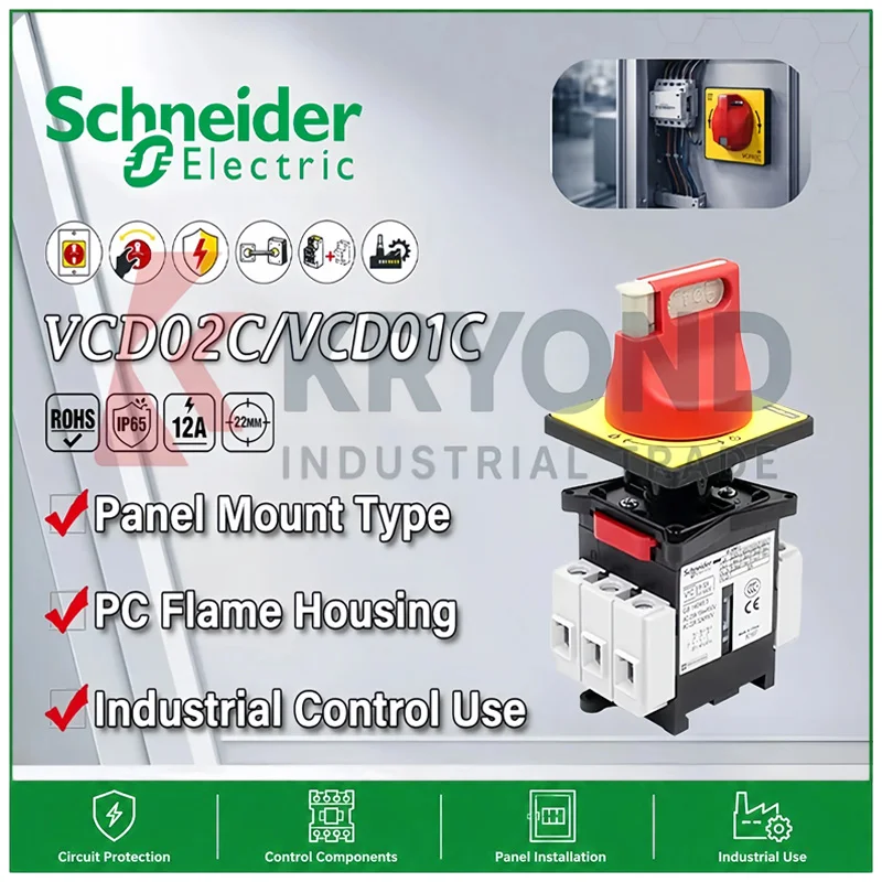 Schneider VCD02C Single Hole Load Break Switch Kit Panel Mount Rotary Isolator 12A 20A 25A for Electrical Cabinet Control System