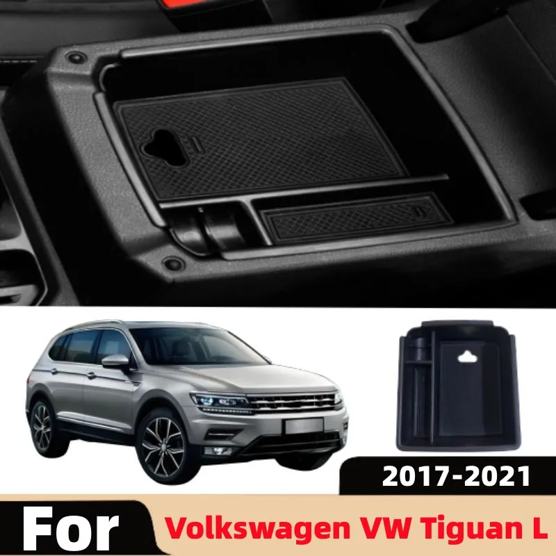 

For Volkswagen Tiguan MK2 2016~2022 1pc Car Armrest Storage Box With Charging Hole Kit Sundries Tidying Layered Tray Accessories