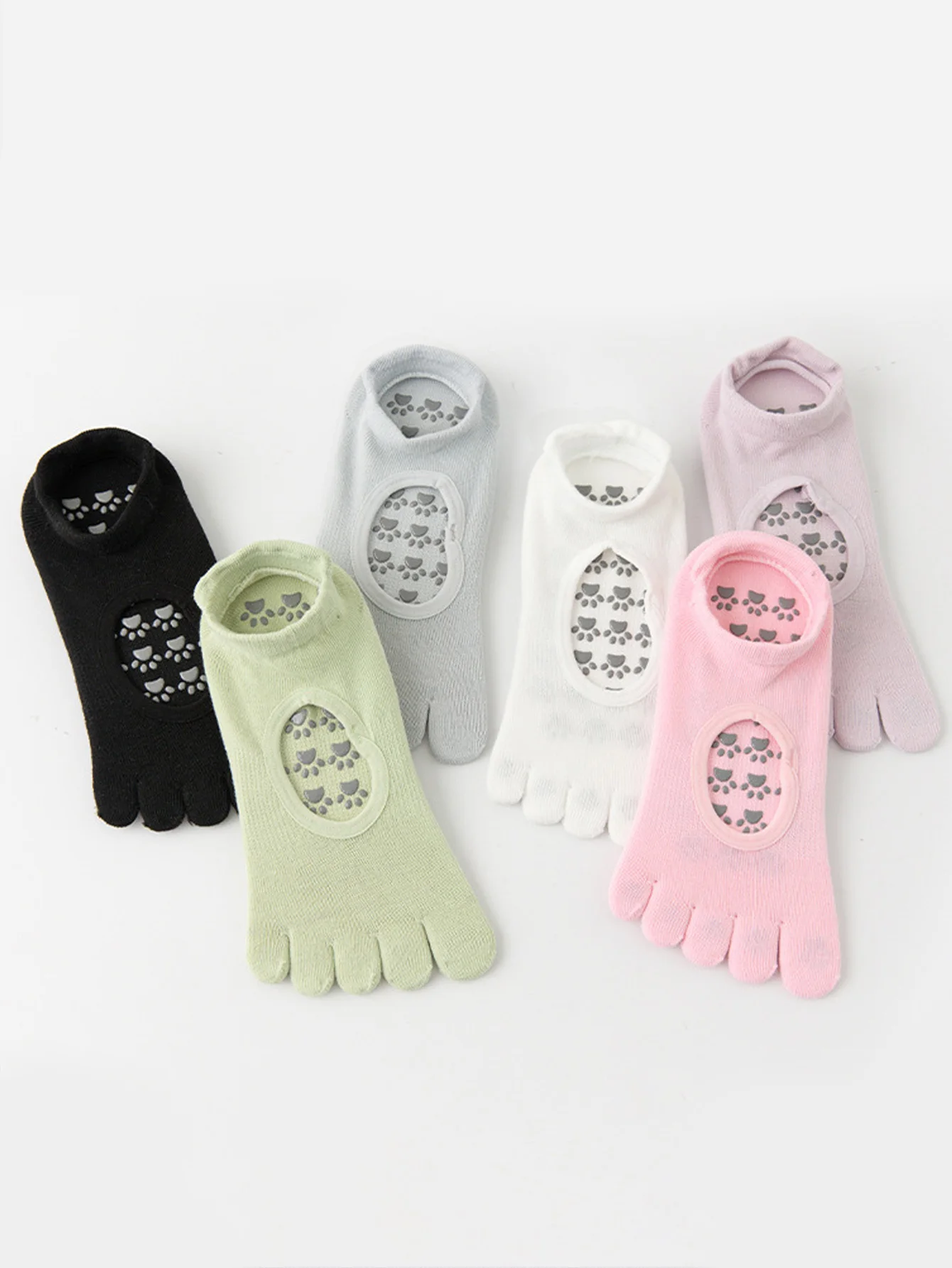 6 Pairs of Pilates Socks for Women, Summer Thin Style, Professional Fitness Yoga Socks, Non-Slip Five-Toe Indoor Sports Split-Toe Socks