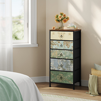WOLTU Fabric Chest of Drawers with 5 Drawers Storage Organizer Sideboard Vintage Narrow Drawer Cabinet for  Kitchen Hallway Home