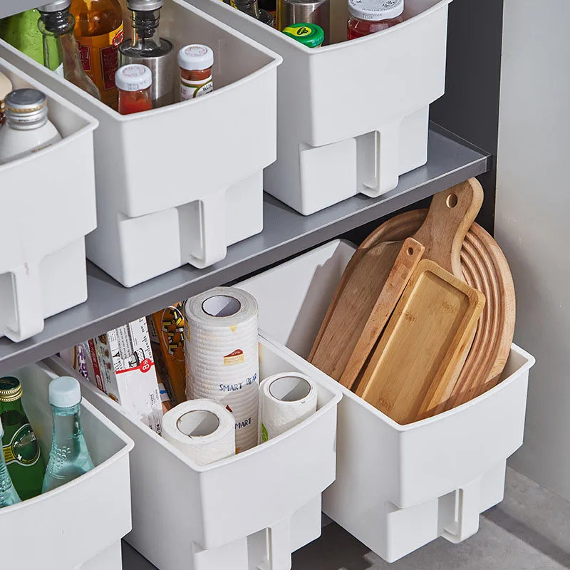 Plastic Stackable Storage Boxes, Kitchen Storage Boxes with Handles, Cabinet Handle Boxes, Top Cabinet Pull-out Storage Boxes