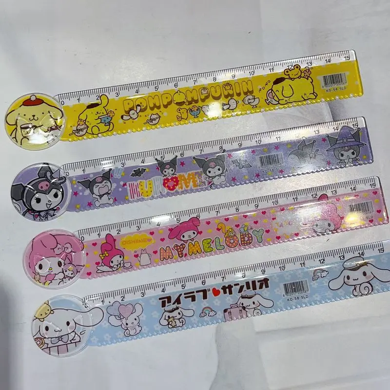 100 pz Cartoon Sanrio righello carino My Melody Cinnamoroll Kuromi Pom Pom Purin righello per bambini cancelleria per studenti