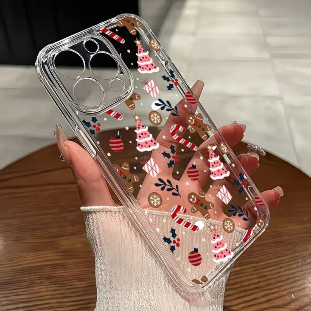 Christmas Themed Transparent Phone Case For iPhone 17 16 15 14 13 12 11 Pro Xs Max Plus Air Mini XR X 17e 16e Anti-Drop Cover