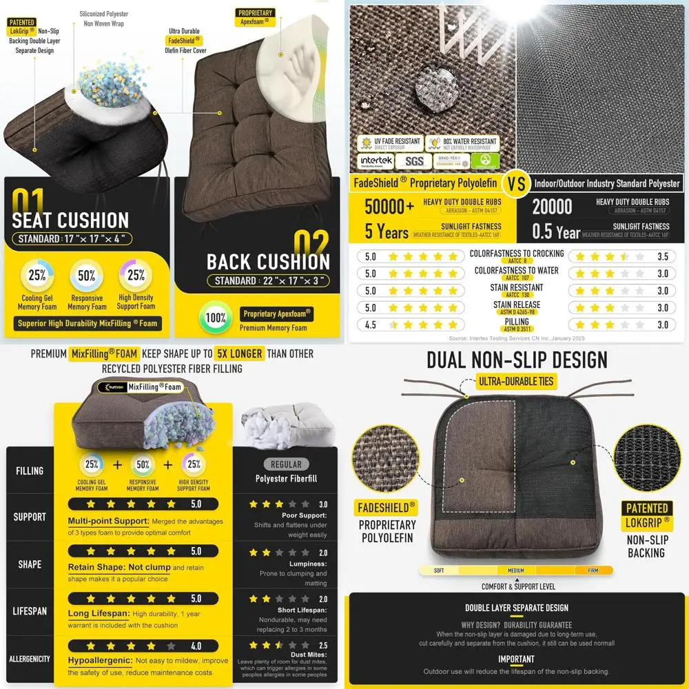 

Non-Slip Memory Foam Rocking Chair Cushion Set, FadeShield & Water-Resistant, Tufted Seat and Back Pads for Indoor/Outdoor Use,