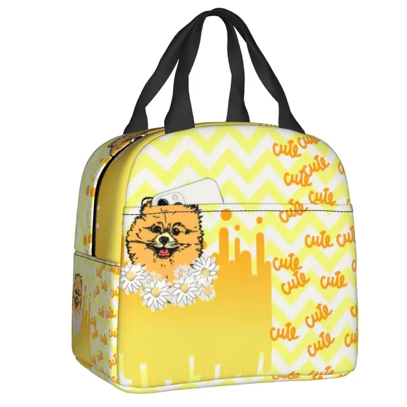 Cute Spitz Puppy Pomeranian Insulated Lunch Bag for Work School Pom Dog Portable Cooler Thermal Bento Box Women Children