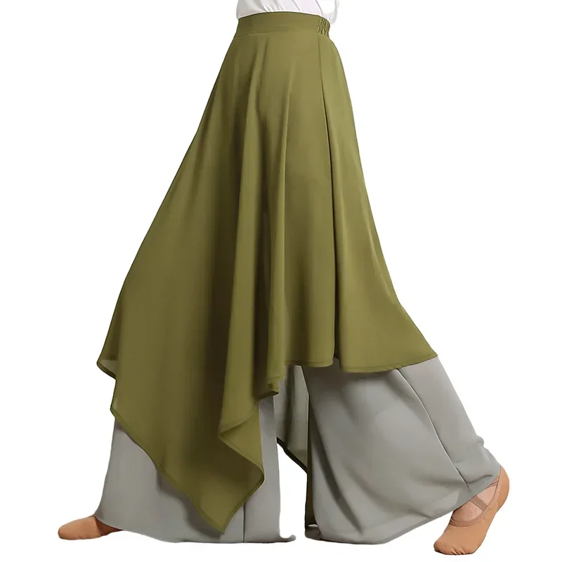 

China Dance Chiffon Culottes Wide Leg Harem Skort Pant Flowy Classical Dance Folk Dancer Practice Wear 2 Layers Fairy LU52
