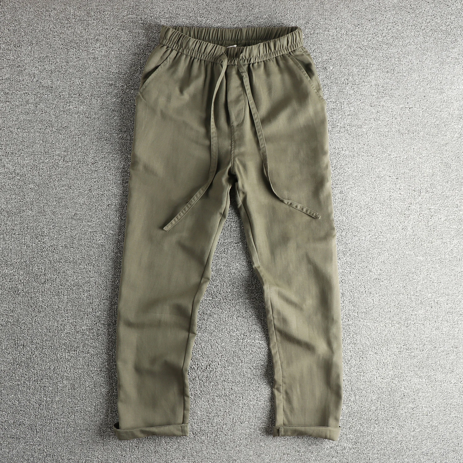 

2025 Autumn New American Lyocell Blend Cotton Linen Pants Men's Simple Elastic Waist Drawstring Loose Straight Casual Trousers