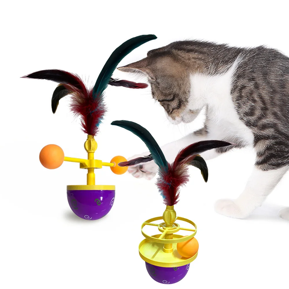 

Tumbler Rotating Cat Toy | Wobble Cat Toy with Feather | Anti-Boredom Kitten Self Entertainment Toy |Gifts for Cat Lovers