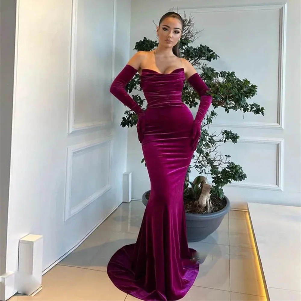 Customized Exquisite Strapless Mermaid Evening Dresses Vertically s Floor length Prom  elegant فساتين للحفلات الراقصة  vestidos