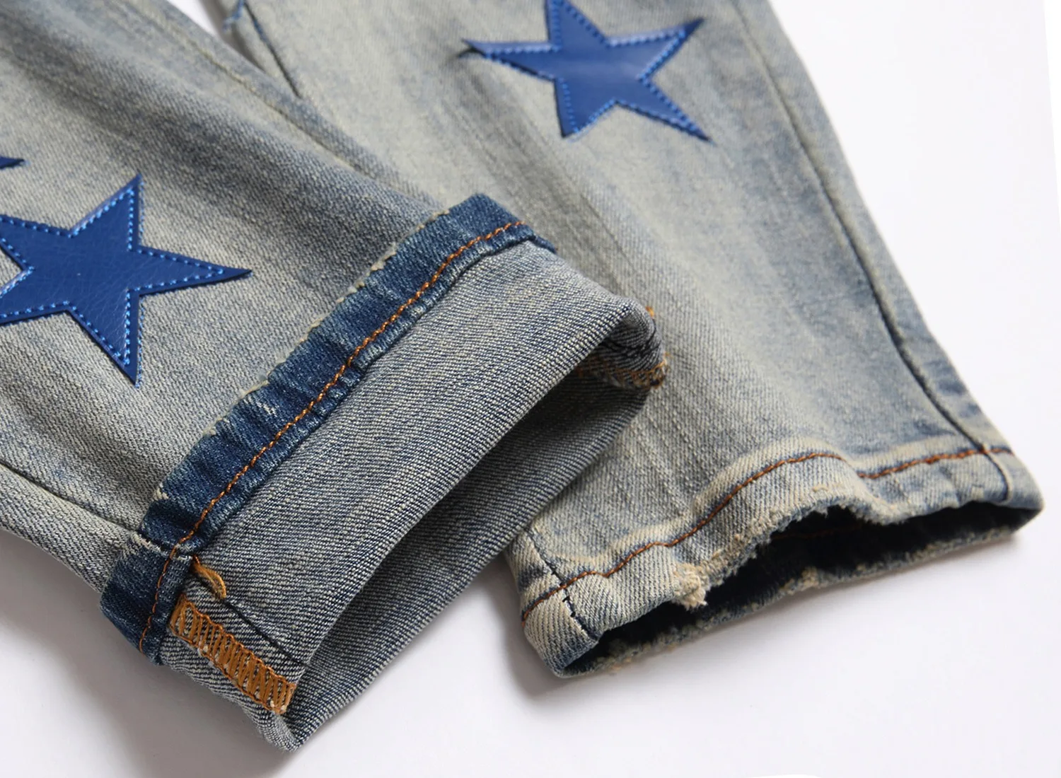 Light Luxury Men’s Street Fashion Light Blue Jeans,Stars Patches Ripped Denim Pants,Trendy Stretch Casual Jeans Pants;