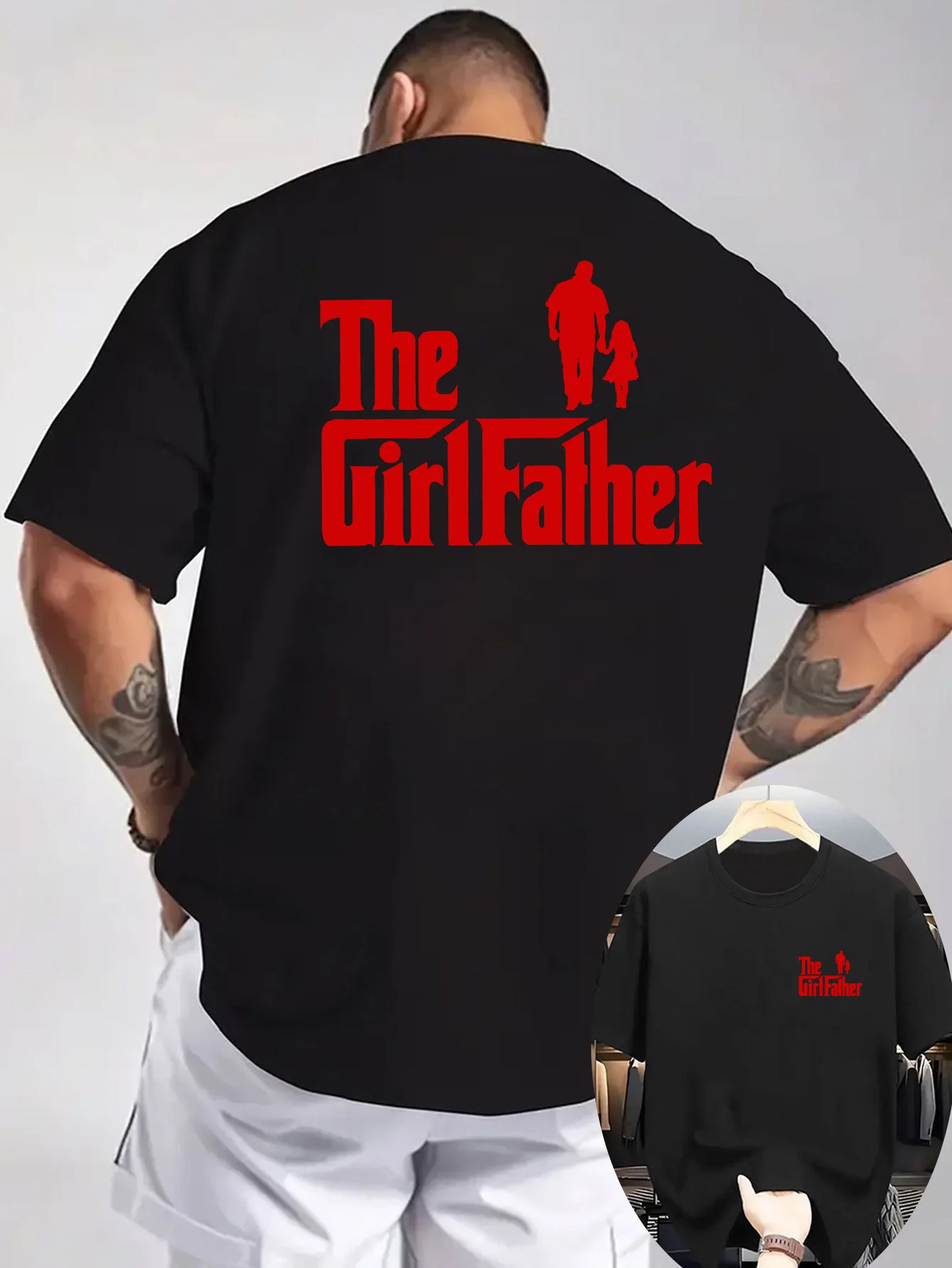 T-Shirt mit lustigem Slogan-Print „The Girl Father“ aus 100 % Premium-Baumwolle für Herren, perfekt für lässige Sommer-Outfits für Papa – Detail 4