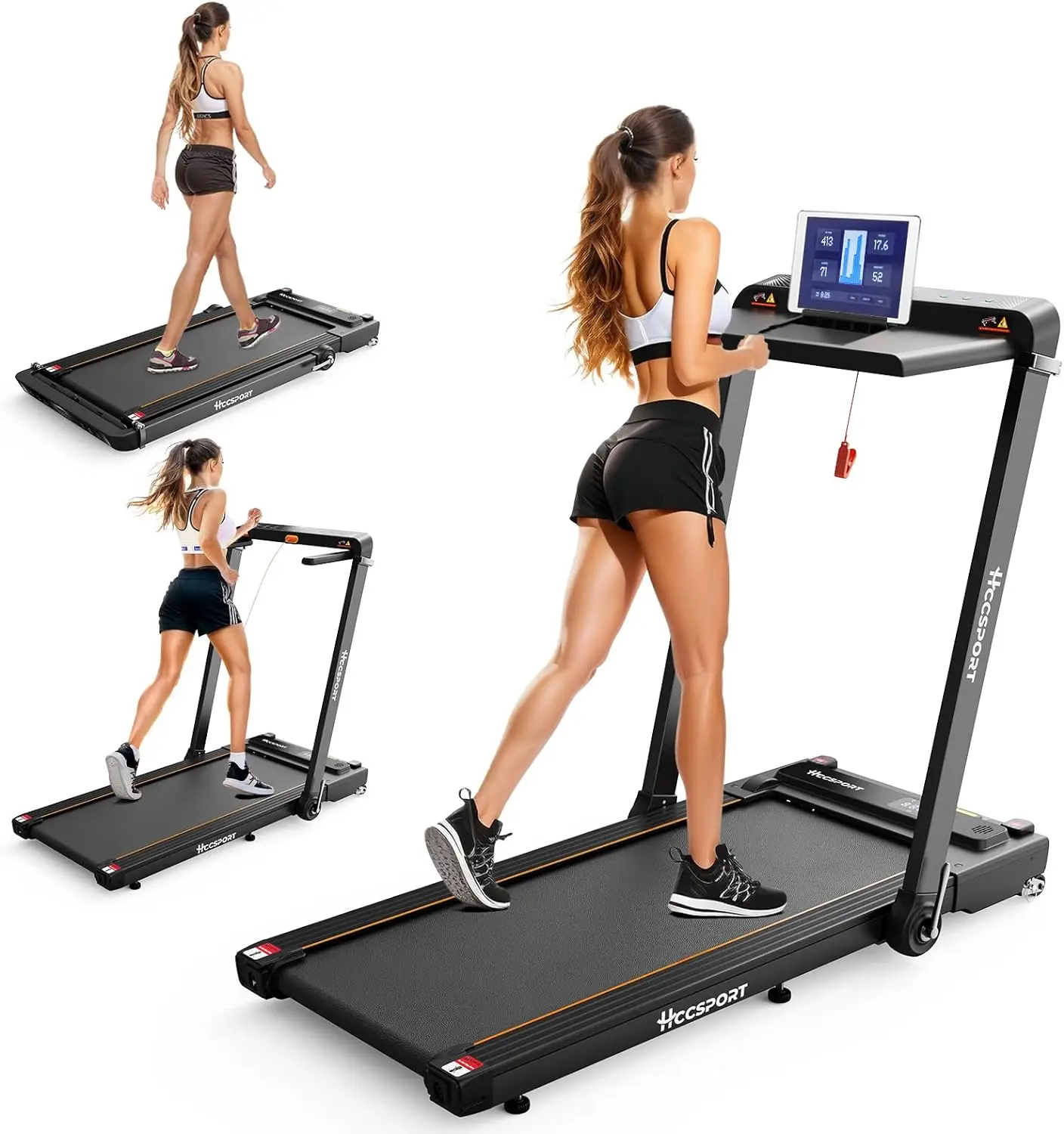 

Treadmill with Incline, 3 in 1 Under Desk Treadmill Walking Pad with Removable Desk Workstation 3.5HP Foldable Compact