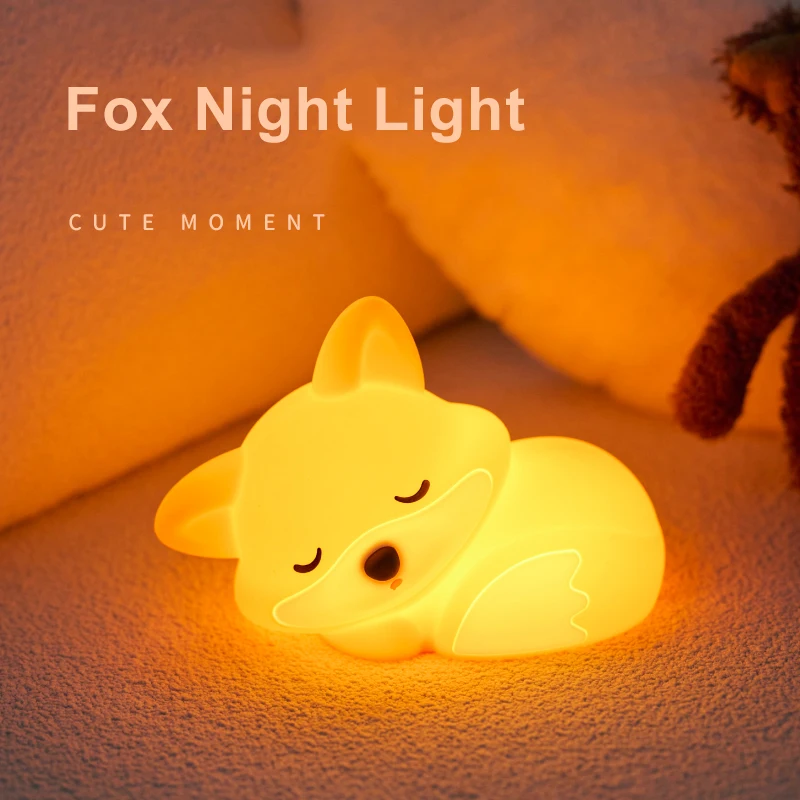 Fox Silicone Night Light USB Charging, with Timer for Bedside Travel Use, Artistic Decorative Emergency Light Gift