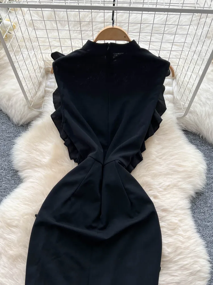 Vestido  Ne de Moda para Mujer, Primavera Verano, Cintura Alta, Estilo Falda en Línea A, Diseño con Ribete de Encaje F...