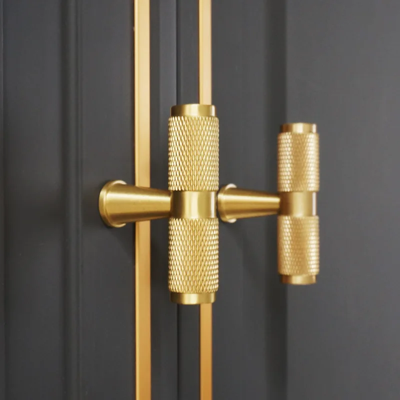 

Nordic Knurled Brass Furniture Handles Golden Handles for Wardrobe and Drawer Luxury Hardware Fitting Kitchen Cabinet Handles