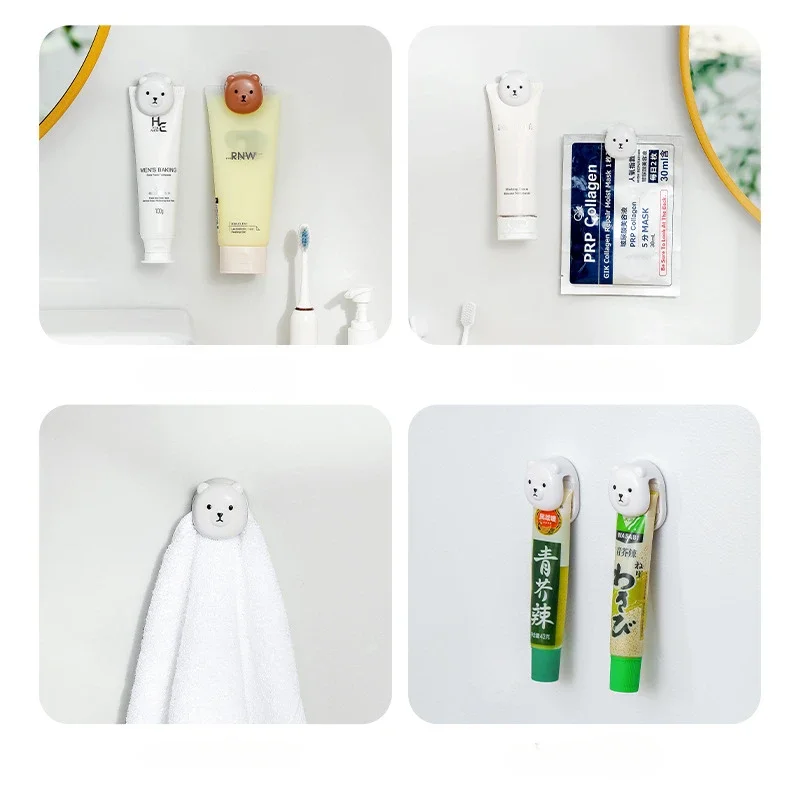 Cartoon Bear Toothpaste Clip Wall-mounted Facial Mask Facial Cleanser Storage Rack  Bathroom Towel Clip Toothpaste Holder