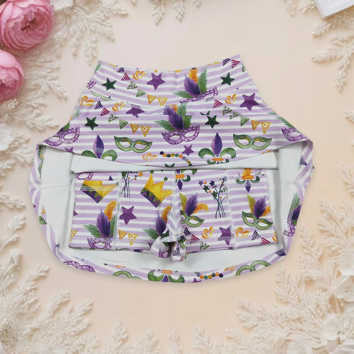 

Kids Children Breathable Baby Girl Mardi Gras Anchor Masks Skort Skirt Active Clothes Sports Toddler Athletic Clothing Wholesale