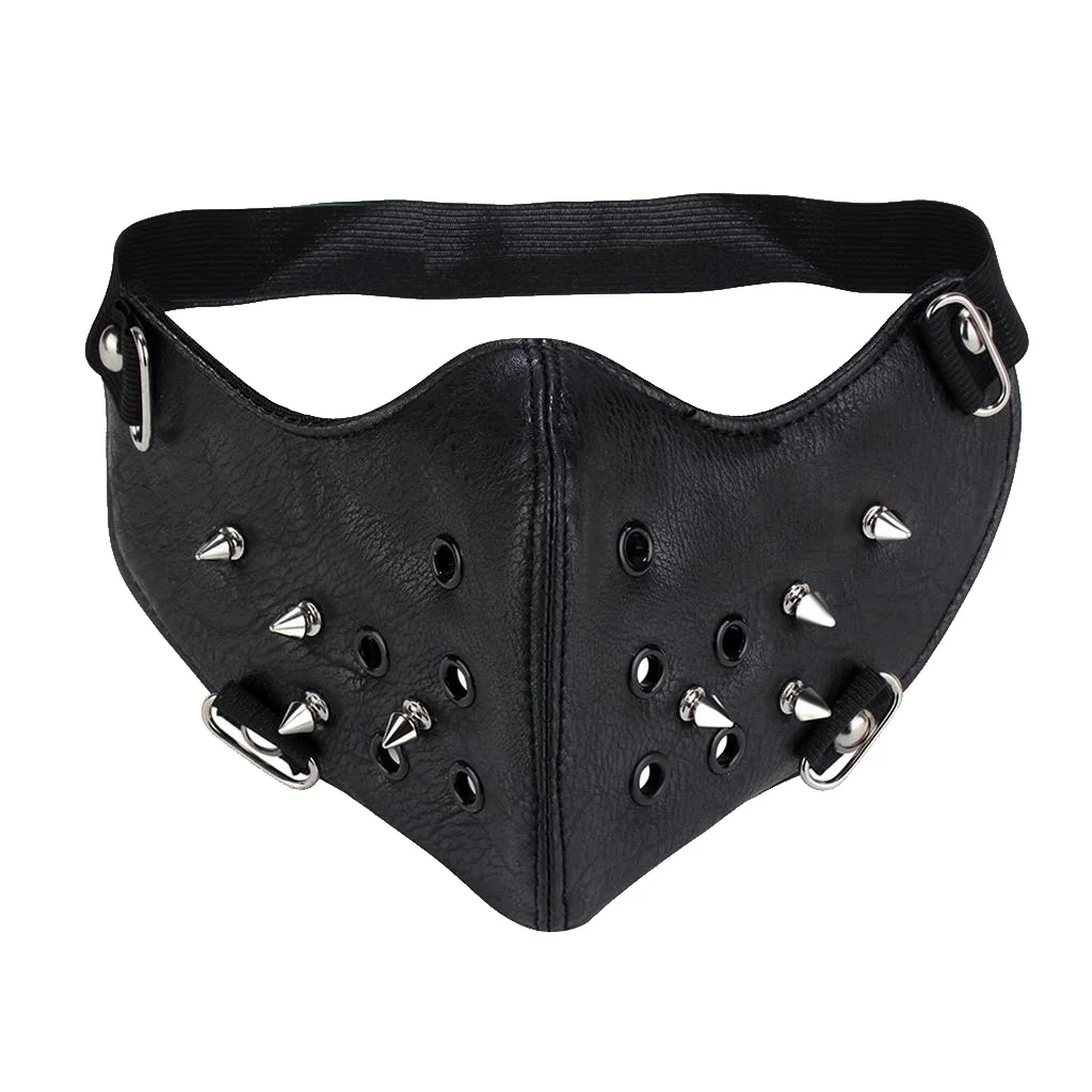 Black Steampunk Punk Mask Unisex Rock Biker Gothic PU Leather Rivet Half-face Mask Masquerade for Cosplay Party Supplies images - 6