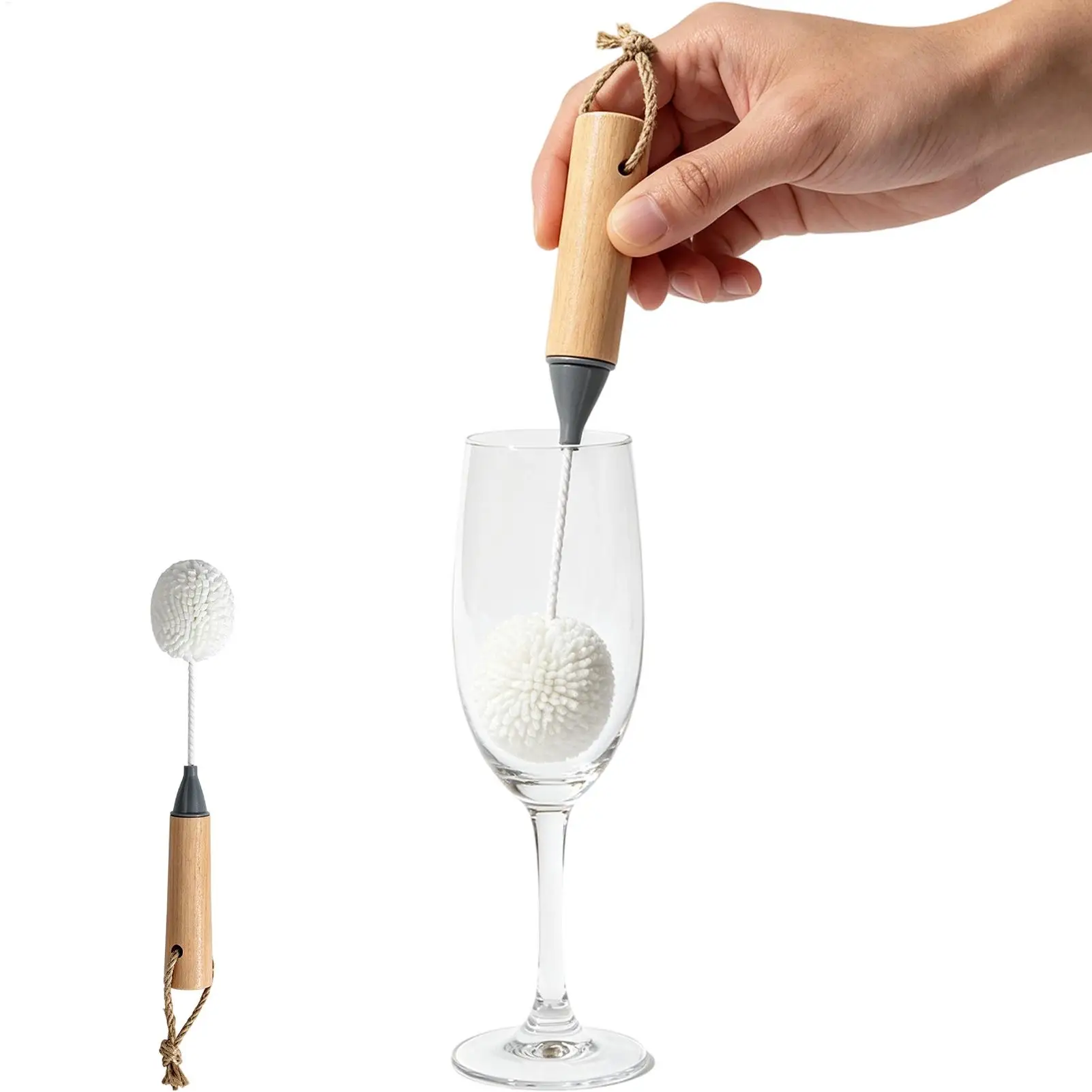 Glass Cleaning Brush Vessel cup Scrubber with Wooden Handle Non-Scratch  Drinking container cleaner for kitchen home hotel bar
