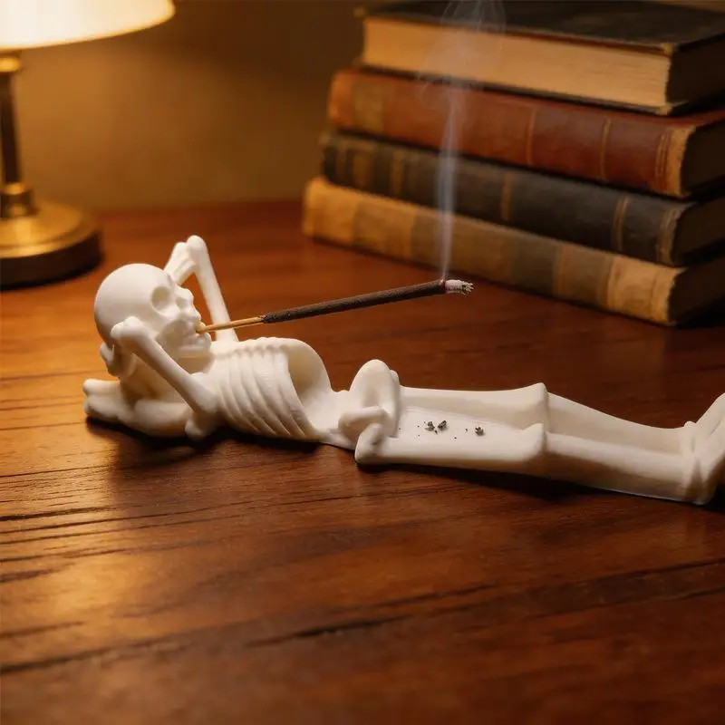 3D Printed Lazy Skeleton Incense Holder Halloween Fun Home Incense Decoration With Ash Tray Base