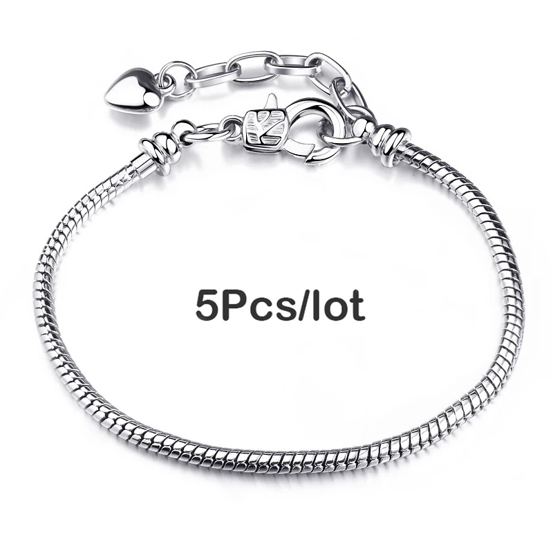 TOGORY 5pcs/lot Snake Chain Safety Clasp European Brand Bracelet Fit DIY Charm Bracelets & Bangles Jewelry For Women&Men Gift