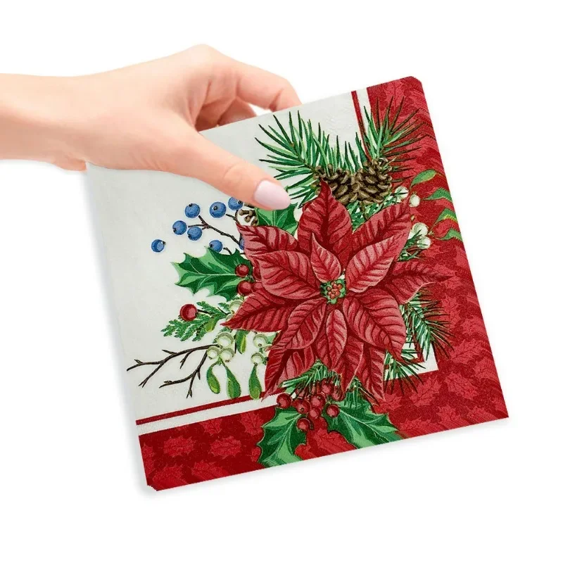 Christmas Party Decoration Paper Christmas Flower White Bottom Napkin Butterfly Bart Paper Wine Glass Flower Dinner Plate Napkin
