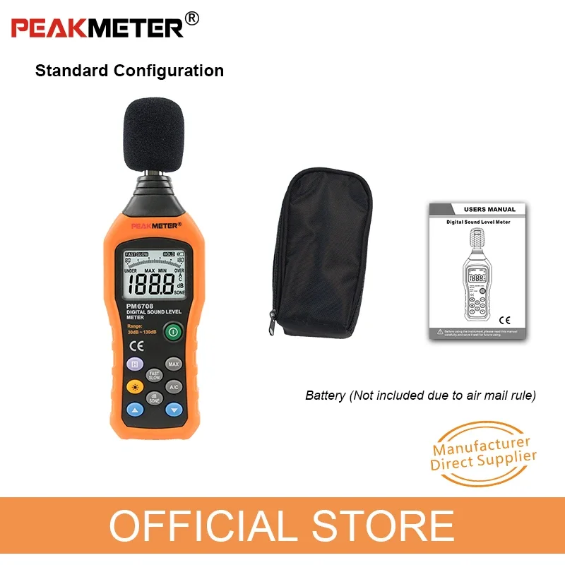 PEAKMETER PM6708 เครื่องวัดระดับเสียงดิจิตอลสูง - เครื่องวัดเสียงรบกวนที่แม่นยําสําหรับการตรวจจับเสียงรบกวน 30 - 130dB เดซิเบลimetro