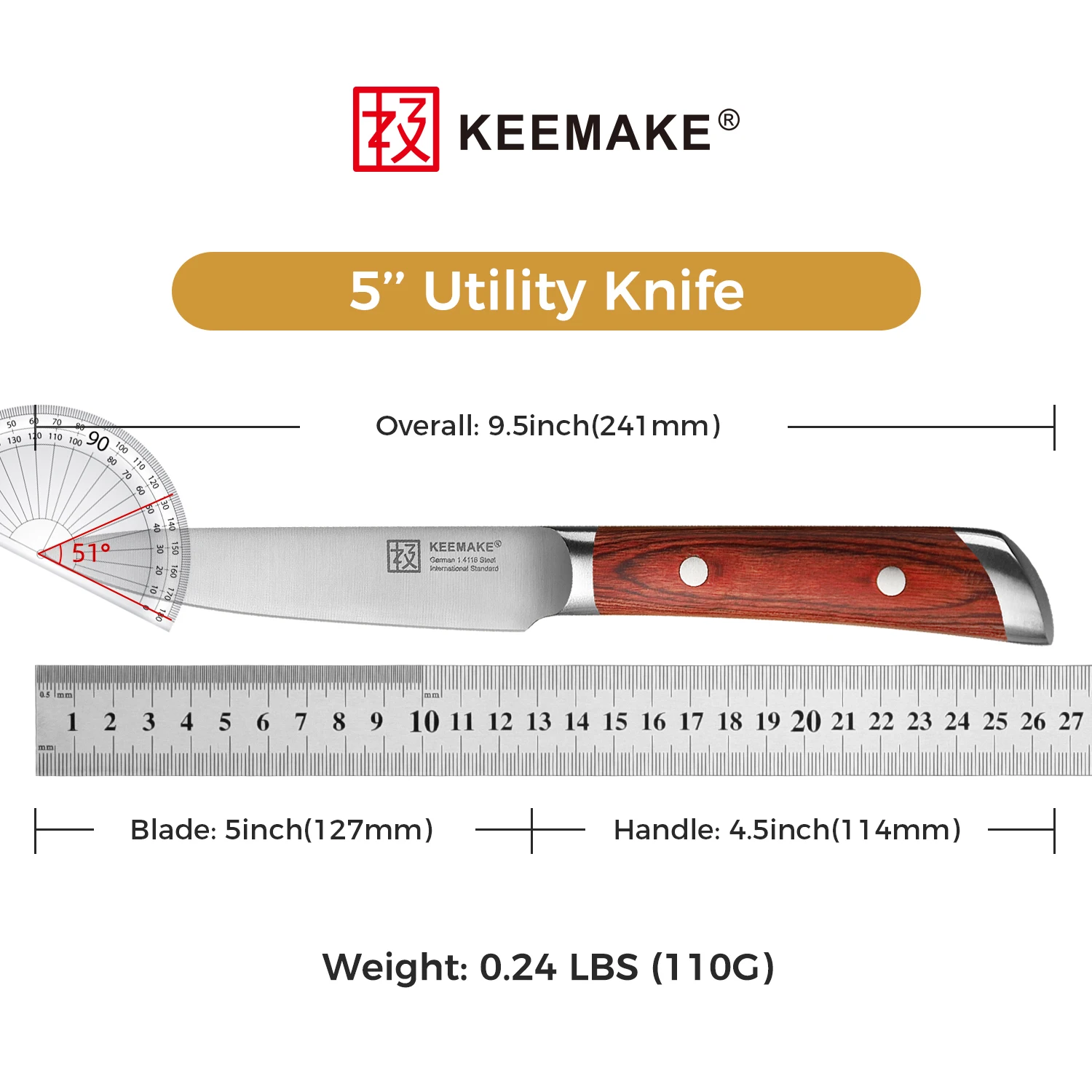 KEEMAKE 4PCS Utility Steak Knives Set Stainless Steel Table Meat Cutting Knife Tableware Cutlery Slicing Tools Pakkawood Handle