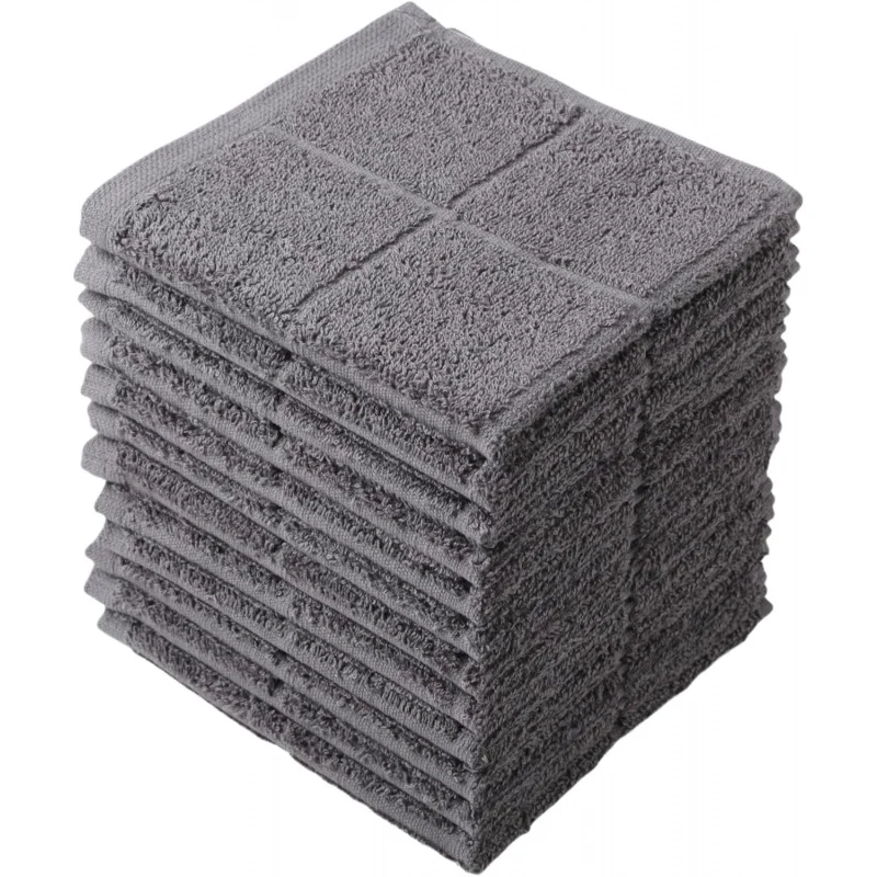 

12-Pack 100% Cotton Highly Absorbent Dishcloths – Gray, for Washing Dishes & Kitchen Cleaning