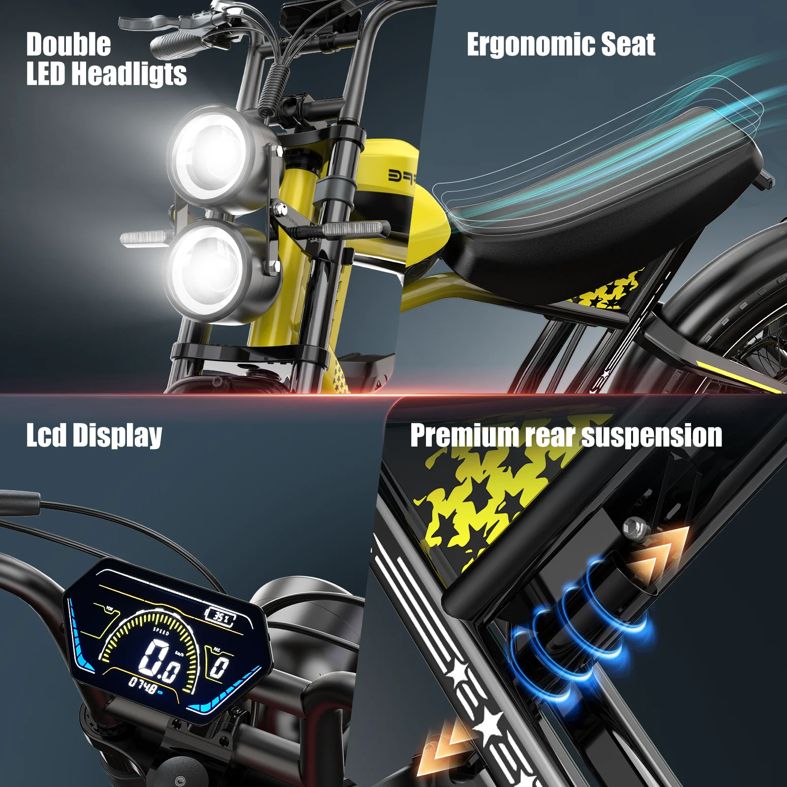 Bici elettrica da 3000 W Pneumatici grassi da 20 pollici fuoristrada 48v 45ah 32MPH 200 miglia Display LCD freno a olio a 7 velocità con avvio NFC Protezione BMS