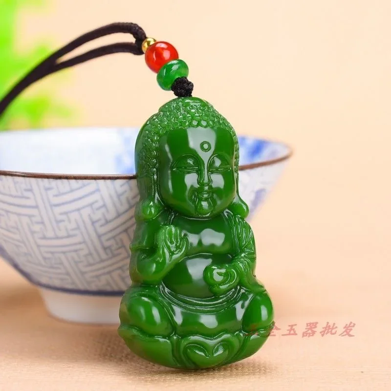 

Fashion Green Jade Baby Buddha Pendant Necklace Jewellery Chinese Hand-Carved Relax Healing Women Man Luck Gift Amulet New