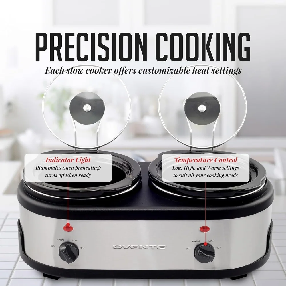 Dual Buffet Station Slow Cooker with 2 Independent 1.5 Quart Ceramic Pots Temperature Control Parties and Gatherings
