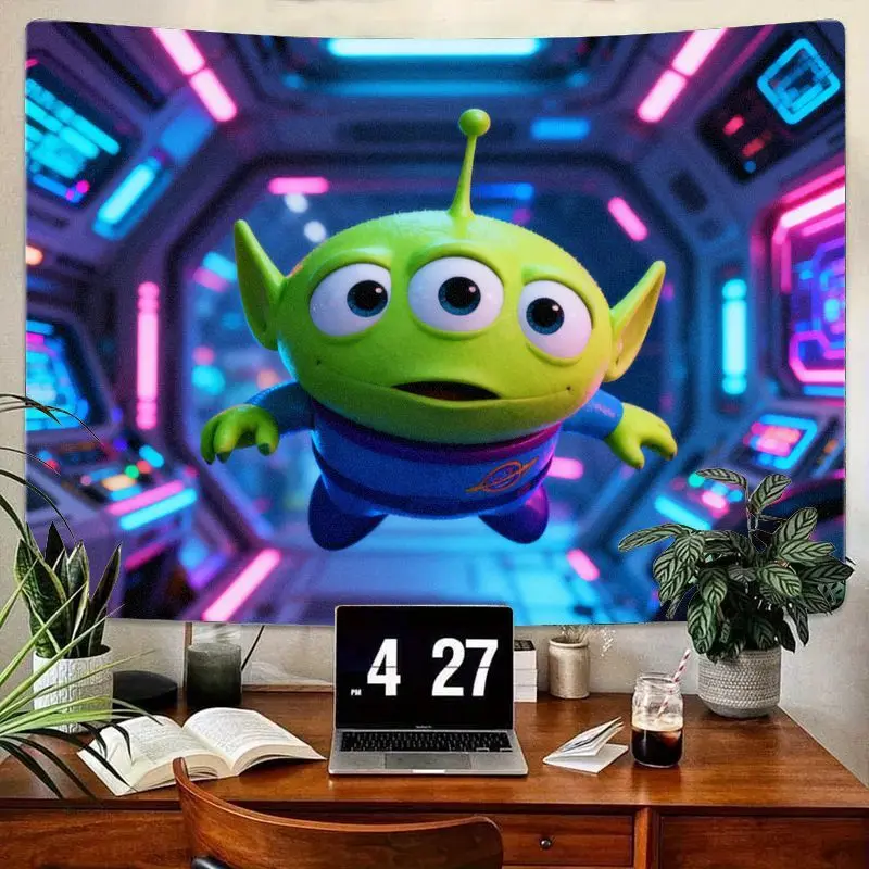 

1 шт., гобелен «История игрушек», «Маленькие зеленые мужчины, инопланетянин», яркий неоновый научно-фантастический космический настенный художественный декор для спальни, общежития и фаната, подарок.