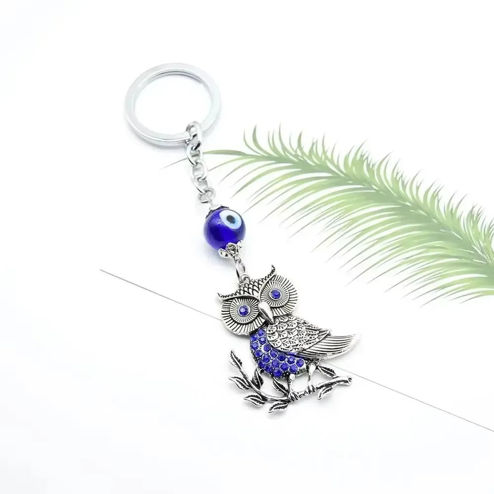 Hamsa Evil Eye Fatima  Alloy Hand Silvery Vintage O-type Keychain Blue Turkish Key Chain Car Chining for Women Men Jewelry