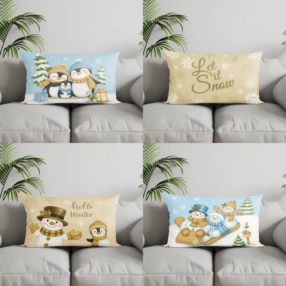 Home Decor Cute Penguin Family Winter Pillow Suitable For Sofa Bedroom Car Pillow Cover Cushion Rectangular Back Cushion