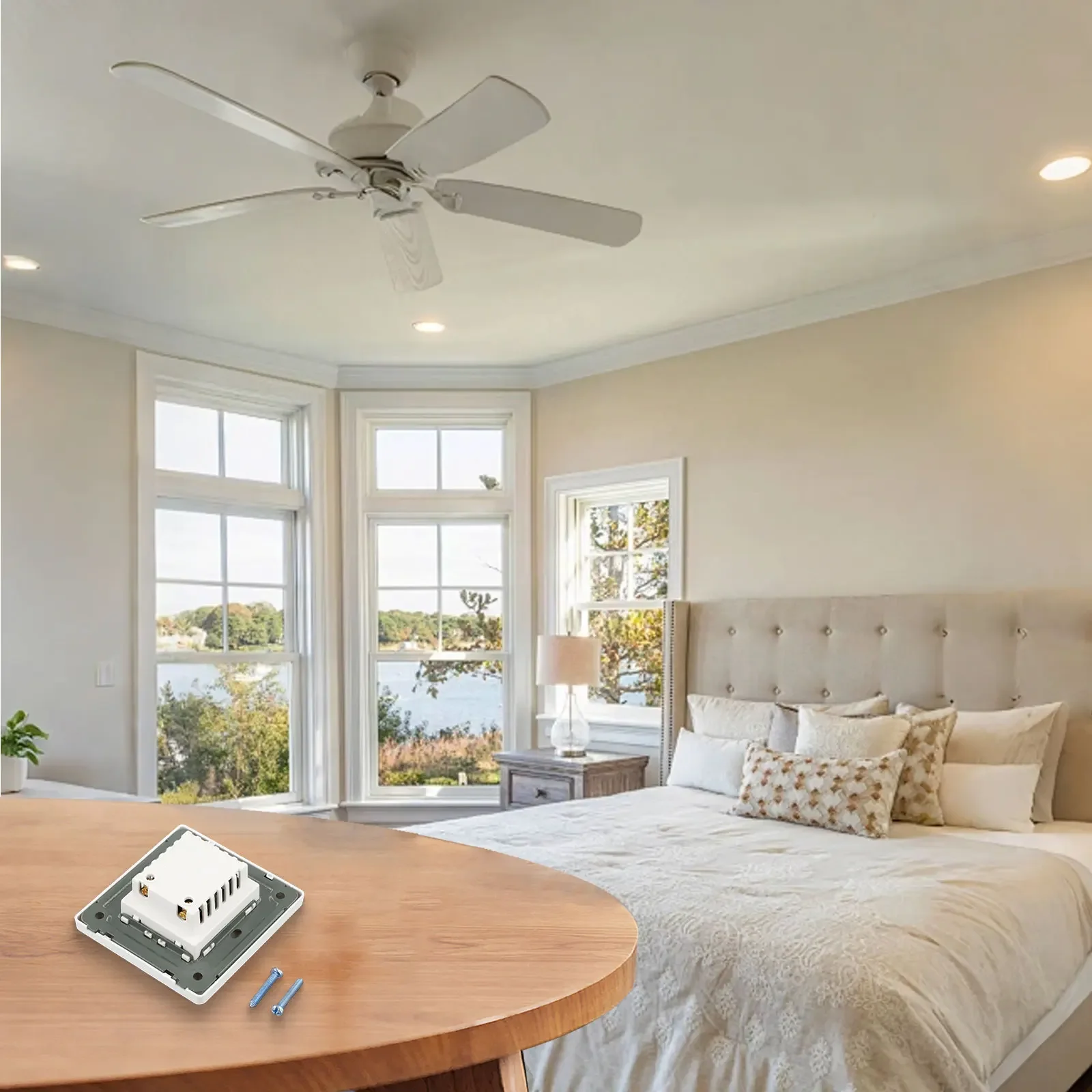 AC 220V Adjustable Dimmer Switch with Lighting Brightness and Ceiling Fan Speed Control for Home Wall Installation