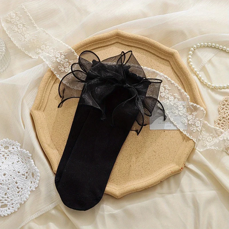 1/3 Paar Männer Frauen Bogen Plissee Socken Modische Band Süße Prinzessin Stil Salat Grenze Atmungsaktive Paar Casual Socken – Detail 10