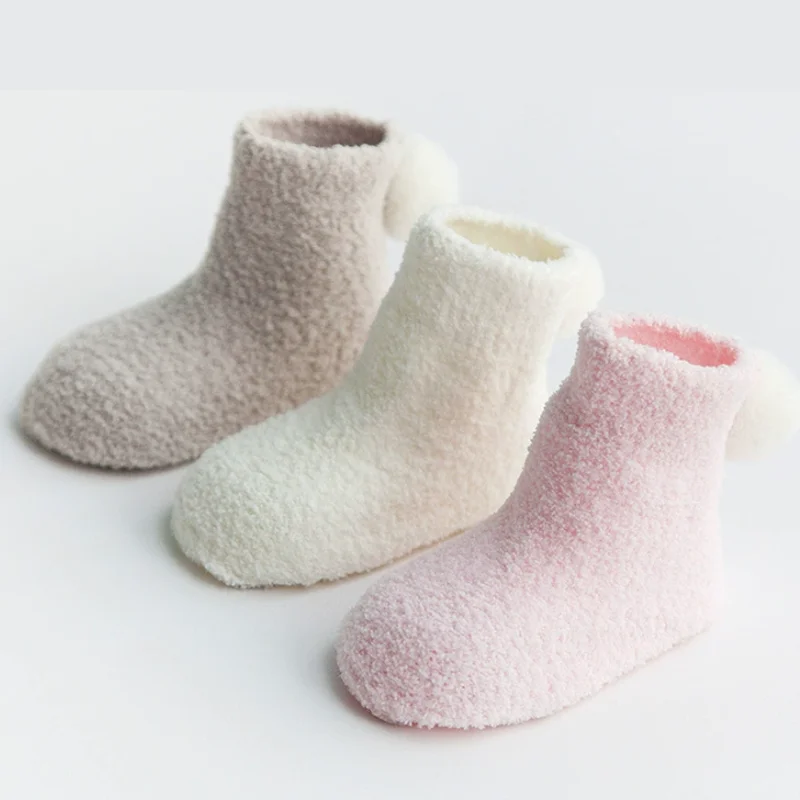 3 par/lote nuevos calcetines gruesos y cálidos para bebés, calcetines para niños y niñas, calcetines para recién nacidos de color sólido