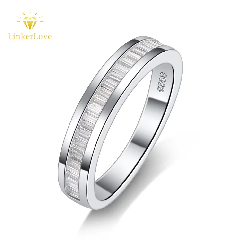 

LinkerLove S925 Silver Half Eternity Emerald Cut Moissanite Wedding Band Channel Set Diamond Ring Hypoallergenic for Women Gift
