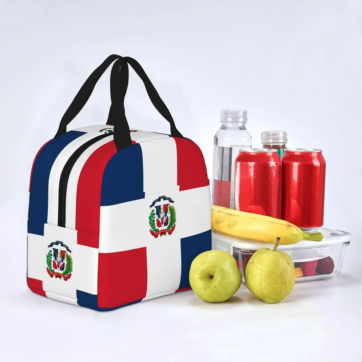 Dominican Republic Flag Lunch Bags for Women Men Portable Reusable Insulated Lunch Bag with Front Pocket Cooler Bag for Work